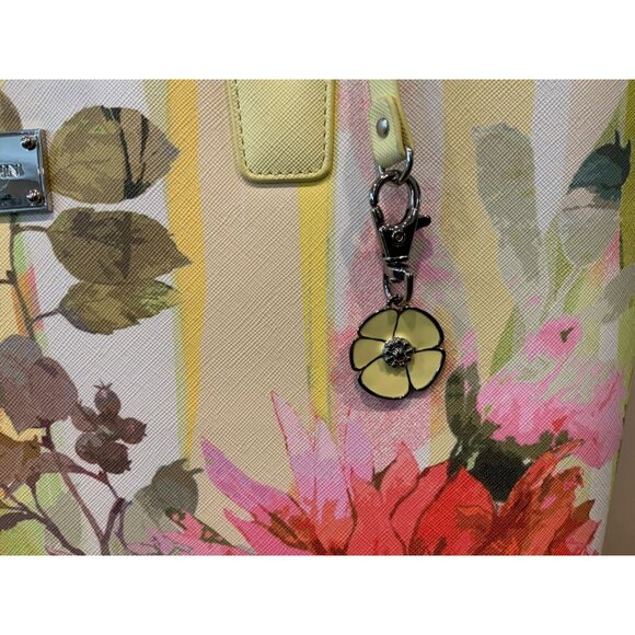 St. John Yellow & Pink Floral Print Leather Large Shoulder Tote Bag - Picture 4 of 10
